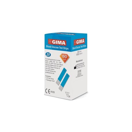 GIMA GLUCOSA TIES PARA GLUCOMETRO GIMA (25 TIRAS)