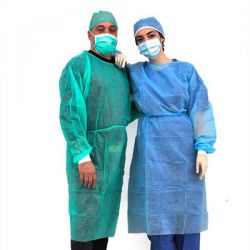 ALMAMEDICAL BATA PROTECTOR DESECHABLE IN TNT WITH ELATIC PUTHES - AZUL CLARO (1X10 UDS)