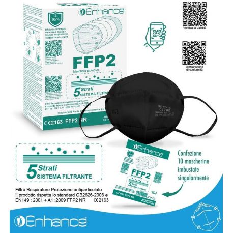 ENHANCE MÁSCARILLA FILTRANTE FFP2 - NEGRA (10 UDS)