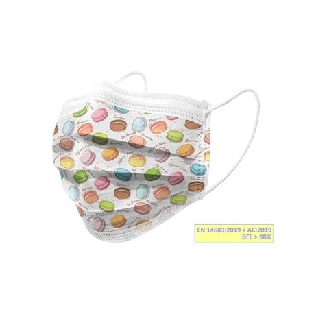 GIMA GISAFE MASCARILLA FILTRANTE 98% CIRUJANO 3 CAPAS TIPO IIR WITH ASAS - ADULTO - MACARONES - FLOWPACK (10 UDS)