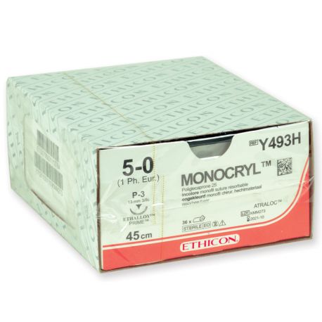 GIMA SUTURAS ABSORBIBLES ETHICON MONOCRYL - CALIBRE 5/0 AGUJA 13 MM (36 UDS.)