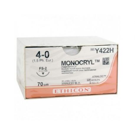 GIMA SUTURAS ABSORBIBLES ETHICON MONOCRYL - CALIBRE 4/0 AGUJA 16 MM (12 UDS.)