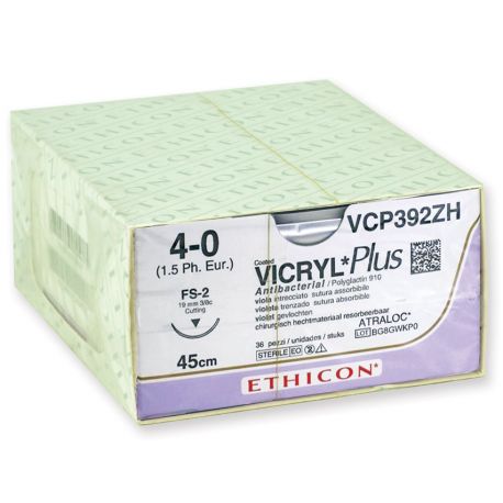 GIMA SUTURAS ABSORBIBLES ETHICON VICRYL PLUS - CALIBRE 4/0- TRENZADAS-MEDIDAS DIFERENTES (36 UDS.)