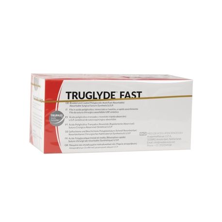 GIMA ABSORBIBLES TRUGLYDE MIT POLIGLICOLATO - AGUJA 3/8,USP 3/0 - INCOLORO-MEDIDAS DIFERENTEN (12 UDS)