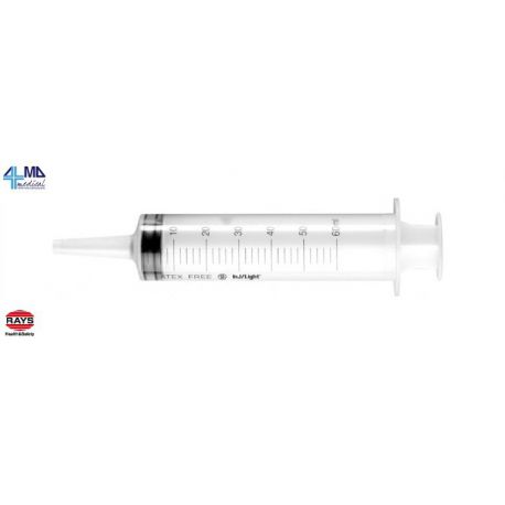 RAYS JERINGA DESECHABLE INJ-LIGHT SIN LÁTEX DE 3 PIEZAS - 60 ML - CATÉTER - SIN AGUJA (240 UDS)