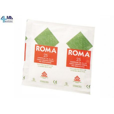 SALVADORI COMPRESAS DE GASA DE ALGODÓN ESTÉRILES ROMA - 10 X 10 CM - (25 UDS)