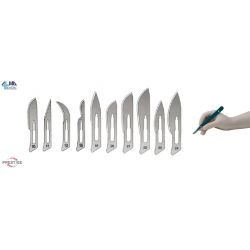 MORETTI DISPOSABLE STERILE SURGICAL BLADES FOR HANDLE – CARBON STEEL BOX OF 100 PCS. (DIFFERENT MEASURES)