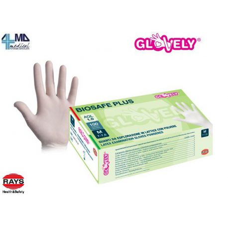 LÁTEX BIOSAFE PLUS CON POLVO, SUPERFICIE LISA - BLANCO - MEDIDAS DIVERSAIS (10X100 UDS)